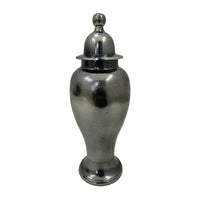 Anila Traditional Temple Jar with Dome Lid, Black Chrome Metal 21 Inch-BM353510