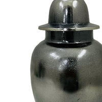 Anila Traditional Temple Jar with Dome Lid, Black Chrome Metal 21 Inch-BM353510