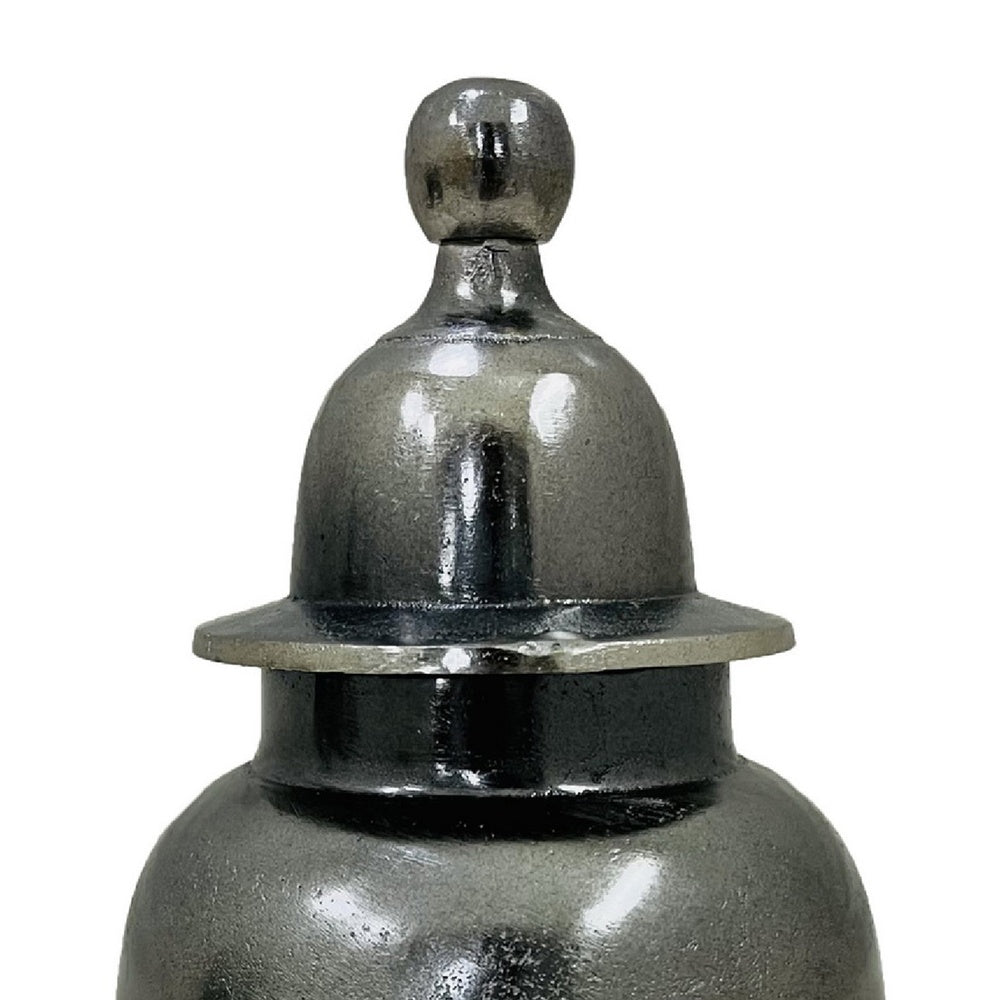 Anila Traditional Temple Jar with Dome Lid, Black Chrome Metal 21 Inch-BM353510
