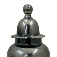 Anila Traditional Temple Jar with Dome Lid, Black Chrome Metal 21 Inch-BM353510