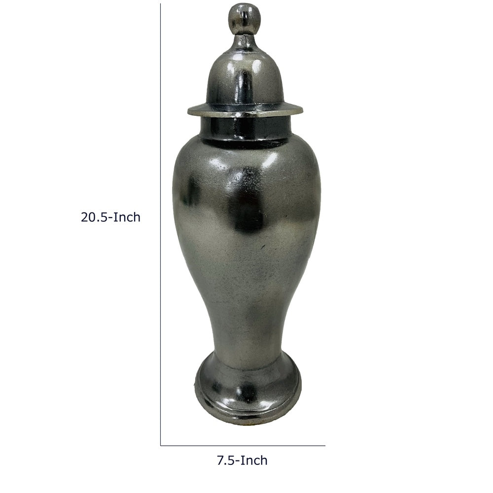 Anila Traditional Temple Jar with Dome Lid, Black Chrome Metal 21 Inch-BM353510