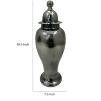 Anila Traditional Temple Jar with Dome Lid, Black Chrome Metal 21 Inch-BM353510