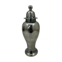 Anila Traditional Temple Jar with Dome Lid, Black Chrome Metal 17 Inch-BM353511