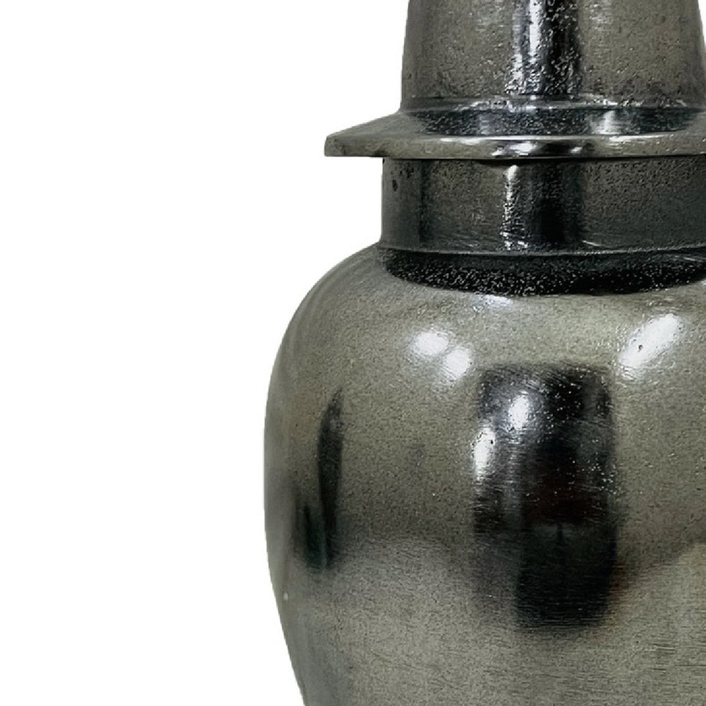 Anila Traditional Temple Jar with Dome Lid, Black Chrome Metal 17 Inch-BM353511