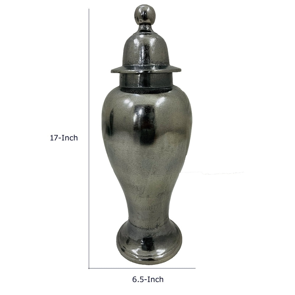 Anila Traditional Temple Jar with Dome Lid, Black Chrome Metal 17 Inch-BM353511
