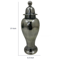 Anila Traditional Temple Jar with Dome Lid, Black Chrome Metal 17 Inch-BM353511
