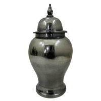 Anila Traditional Temple Jar with Dome Lid, Black Chrome Metal 21 Inch-BM353512