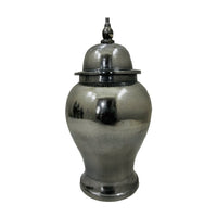 Anila Traditional Temple Jar with Dome Lid, Black Chrome Metal 21 Inch-BM353512
