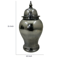 Anila Traditional Temple Jar with Dome Lid, Black Chrome Metal 21 Inch-BM353512
