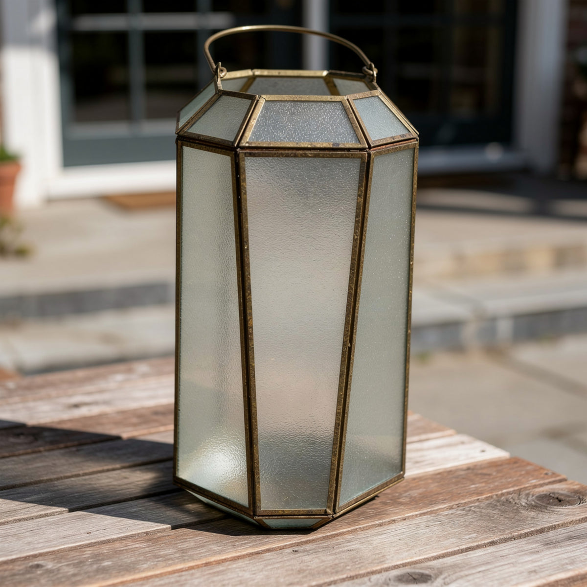 Raha Vintage Lantern with Frosted Glass Panels, Bronze Metal Frame 13 Inch  - BM353513