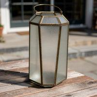 Raha Vintage Lantern with Frosted Glass Panels, Bronze Metal Frame 13 Inch  - BM353513