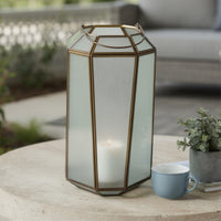 Raha Vintage Lantern with Frosted Glass Panels, Bronze Metal Frame 13 Inch  - BM353513