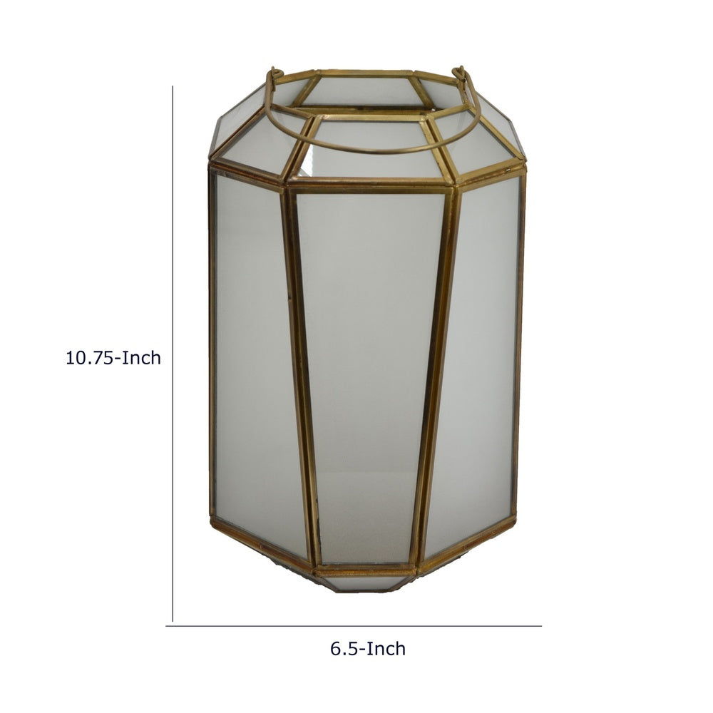Raha Vintage Lantern with Frosted Glass Panels, Bronze Metal Frame 11 Inch  - BM353514