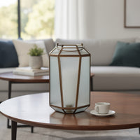 Raha Vintage Lantern with Frosted Glass Panels, Bronze Metal Frame 11 Inch  - BM353514