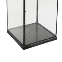Glenn Vintage Style Lantern, Glass Panels, Handle Top Ring, Gray Metal 15 Inch - BM353516