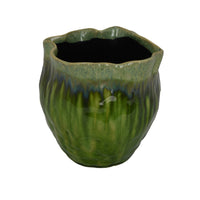 Ashly Decorative Planter with Scalloped Rim, Green Textured Ceramic 8 Inch-BM353517