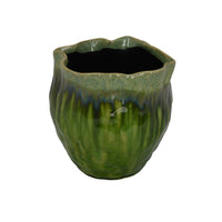 Ashly Decorative Planter with Scalloped Rim, Green Textured Ceramic 8 Inch-BM353517