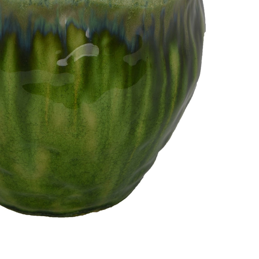 Ashly Decorative Planter with Scalloped Rim, Green Textured Ceramic 8 Inch-BM353517