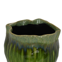 Ashly Decorative Planter with Scalloped Rim, Green Textured Ceramic 8 Inch-BM353517