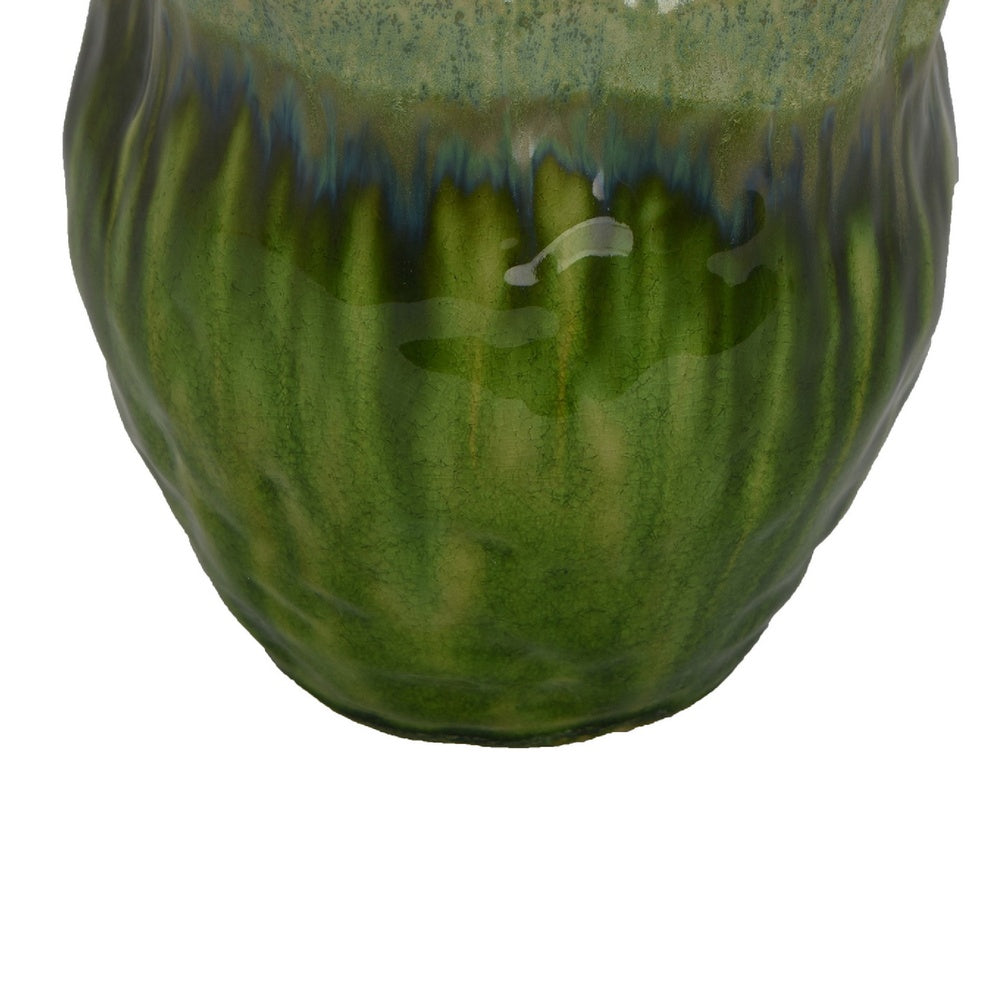 Ashly Decorative Planter with Scalloped Rim, Green Textured Ceramic 8 Inch-BM353517
