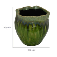 Ashly Decorative Planter with Scalloped Rim, Green Textured Ceramic 8 Inch-BM353517