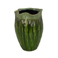 Ashly Decorative Planter with Scalloped Rim, Green Textured Ceramic 11 Inch-BM353518