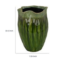 Ashly Decorative Planter with Scalloped Rim, Green Textured Ceramic 11 Inch-BM353518