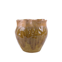 Ashly Decorative Planter with Scalloped Rim, Yellow Textured Ceramic 8 Inch-BM353519