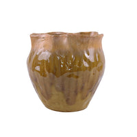 Ashly Decorative Planter with Scalloped Rim, Yellow Textured Ceramic 8 Inch-BM353519