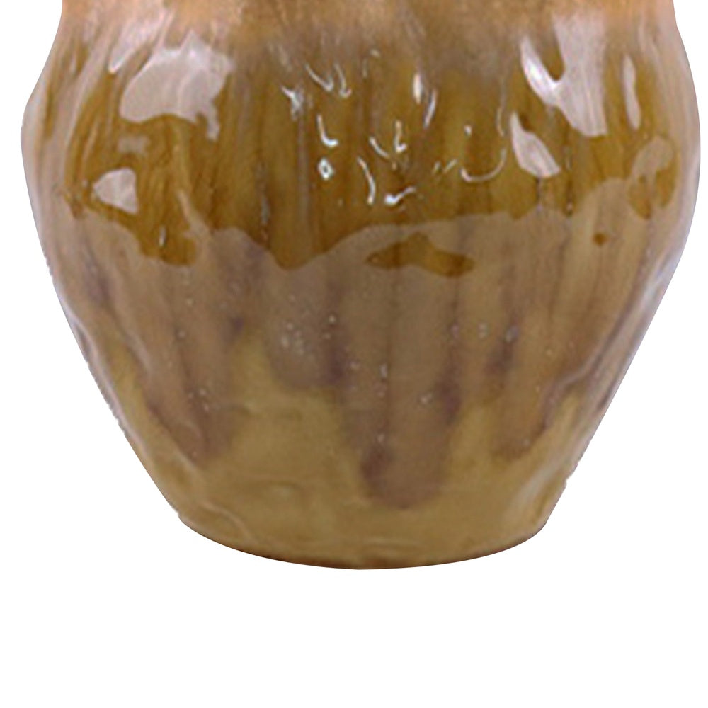 Ashly Decorative Planter with Scalloped Rim, Yellow Textured Ceramic 8 Inch-BM353519