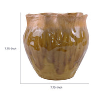 Ashly Decorative Planter with Scalloped Rim, Yellow Textured Ceramic 8 Inch-BM353519