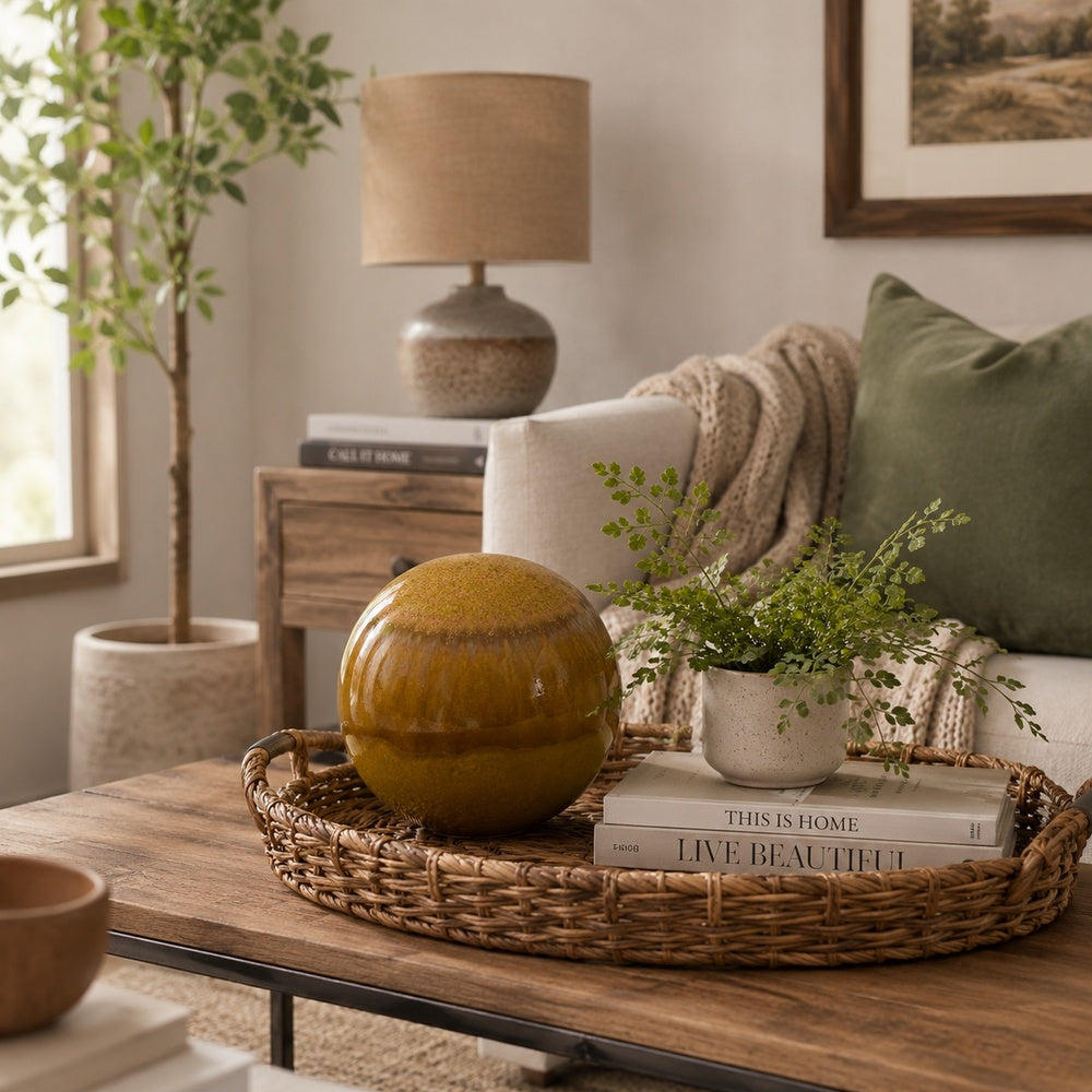 Nash Decorative Orb with Glossy Mustard Yellow Finish, Ceramic 8 Inch-BM353520