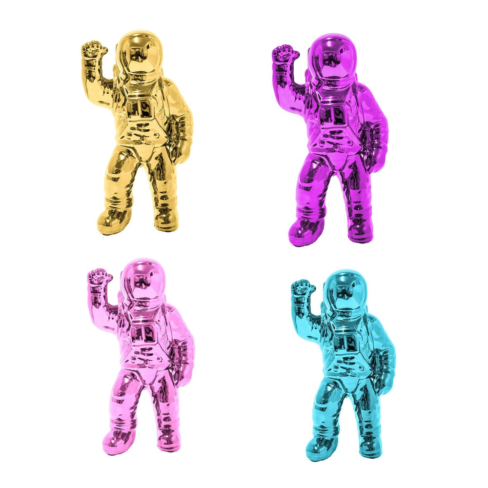 Chim Decorative Astronaut Figurines, Set of 4, Colorful Glossy Ceramic-BM353521