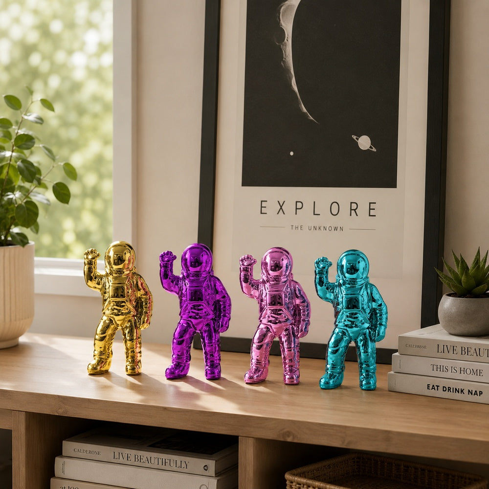 Chim Decorative Astronaut Figurines, Set of 4, Colorful Glossy Ceramic-BM353521