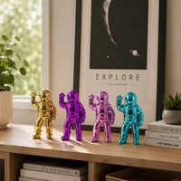Chim Decorative Astronaut Figurines, Set of 4, Colorful Glossy Ceramic-BM353521
