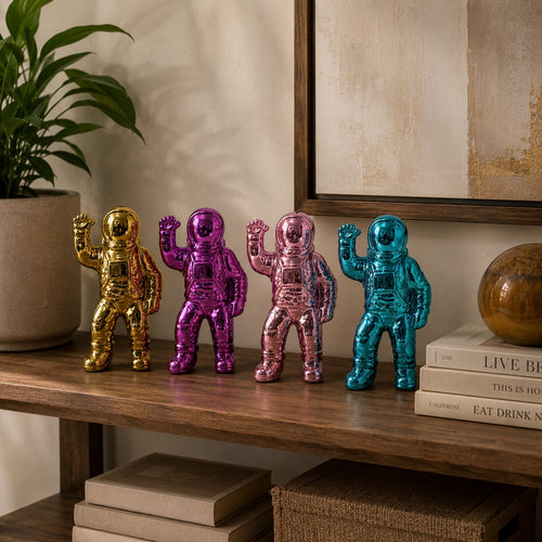 Chim Decorative Astronaut Figurines, Set of 4, Colorful Glossy Ceramic-BM353521