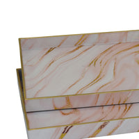Hamza Rectangular Tray, Set of 2, Pink-Gold Marble Finish Polyurethane-BM353522