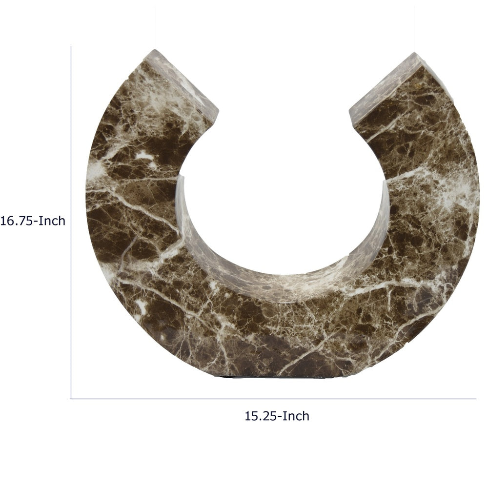 Tabletop Decor Accent, Open-Curved Frame, Brown Marble-Like Resin 17 Inch-BM353524