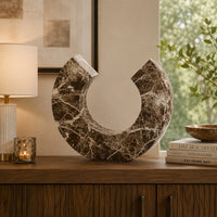 Tabletop Decor Accent, Open-Curved Frame, Brown Marble-Like Resin 17 Inch-BM353524
