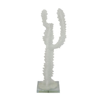 Erica Decorative Cactus Sculpture on Glass Base, White Resin 18 Inch-BM353525