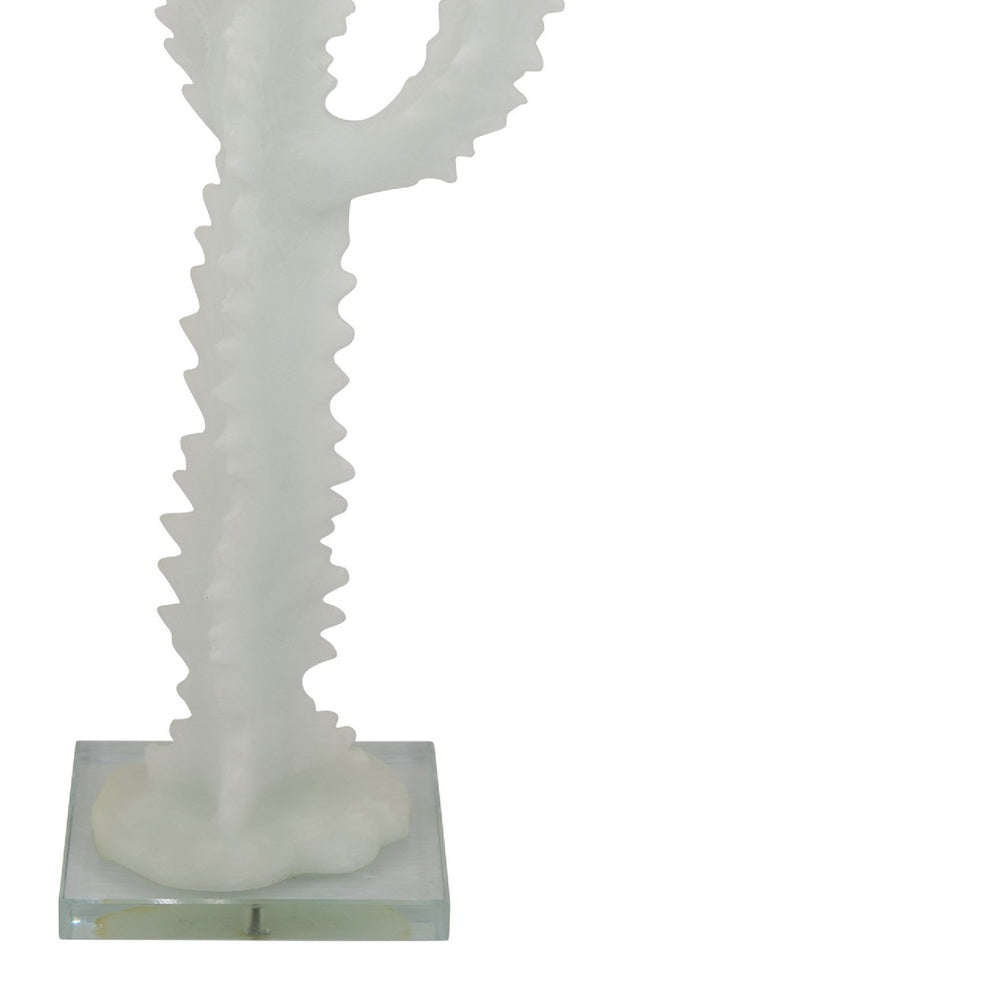 Erica Decorative Cactus Sculpture on Glass Base, White Resin 18 Inch-BM353525
