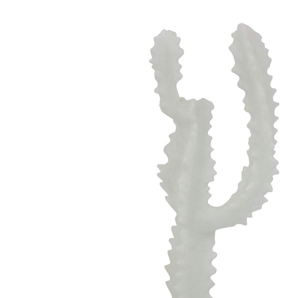 Erica Decorative Cactus Sculpture on Glass Base, White Resin 18 Inch-BM353525