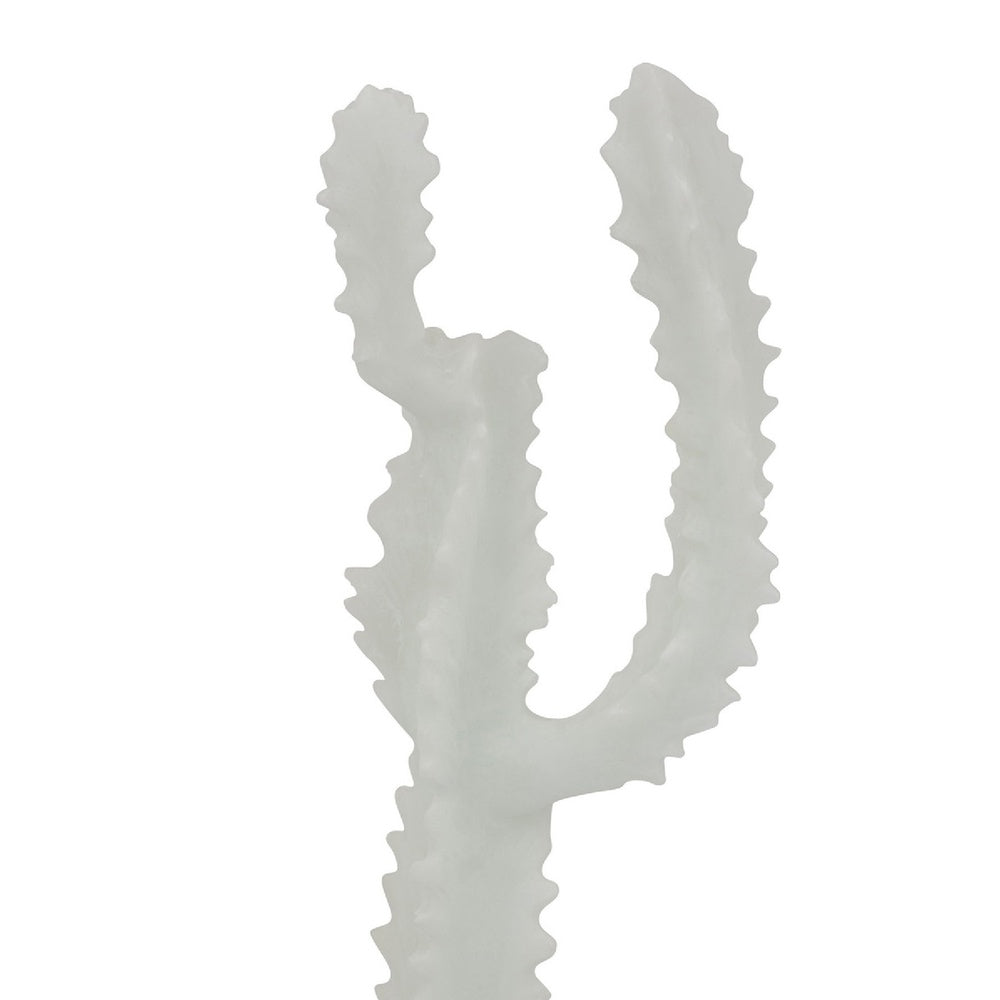 Erica Decorative Cactus Sculpture on Glass Base, White Resin 18 Inch-BM353525