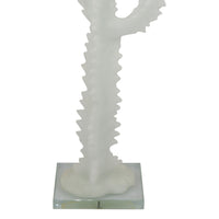 Erica Decorative Cactus Sculpture on Glass Base, White Resin 18 Inch-BM353525
