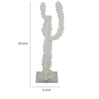 Erica Decorative Cactus Sculpture on Glass Base, White Resin 18 Inch-BM353525