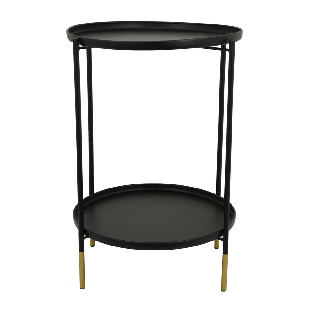 Addy Two-Tier Round Side Table with Tray Shelves Accent, Black Metal 24 Inch-BM353526