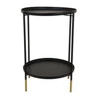 Addy Two-Tier Round Side Table with Tray Shelves Accent, Black Metal 24 Inch-BM353526