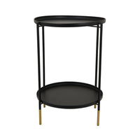 Addy Two-Tier Round Side Table with Tray Shelves Accent, Black Metal 24 Inch-BM353526