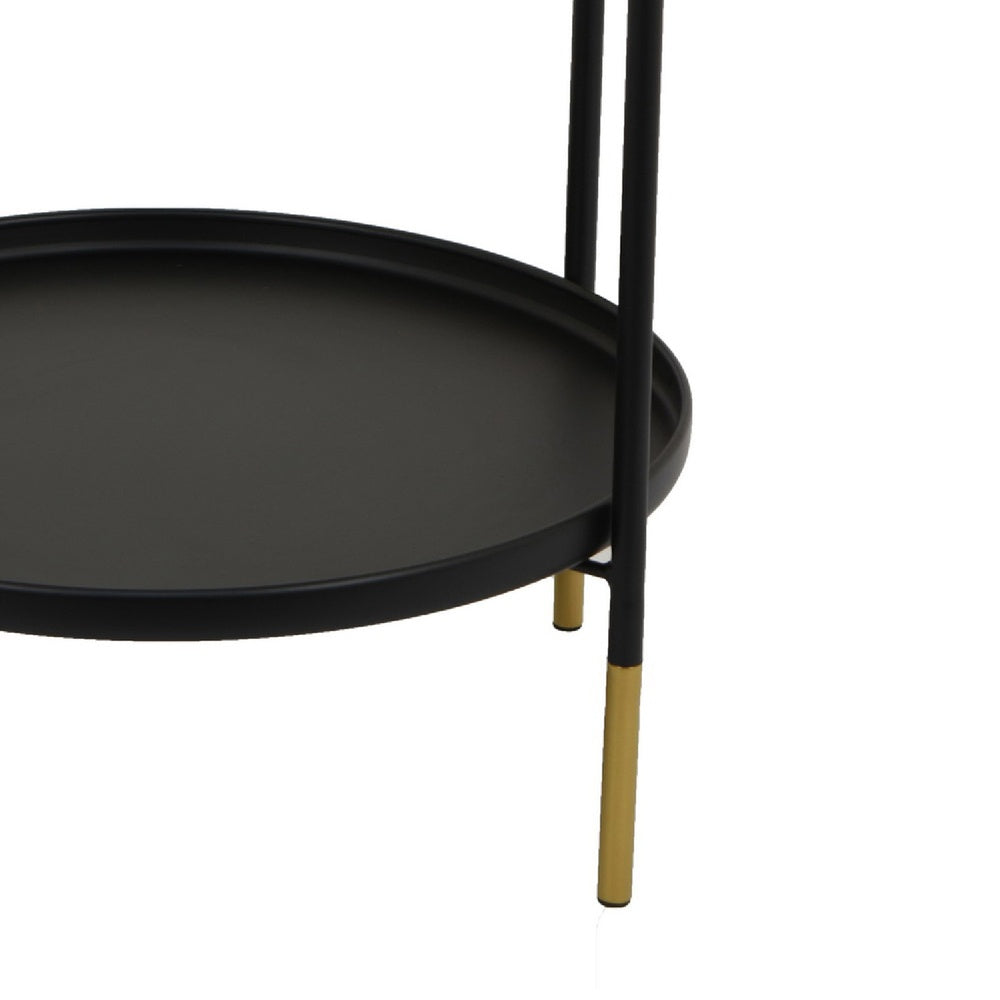 Addy Two-Tier Round Side Table with Tray Shelves Accent, Black Metal 24 Inch-BM353526