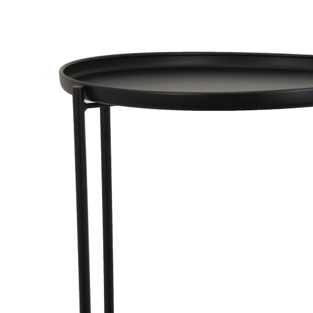 Addy Two-Tier Round Side Table with Tray Shelves Accent, Black Metal 24 Inch-BM353526